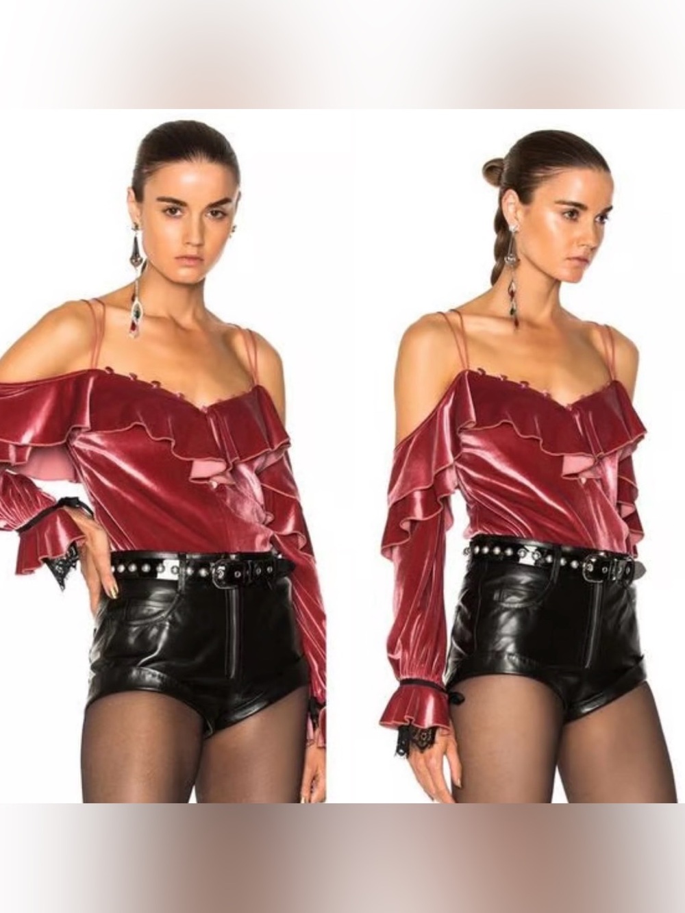 Self Portrait pink velvet off the shoulder shirt with lace detail size 8